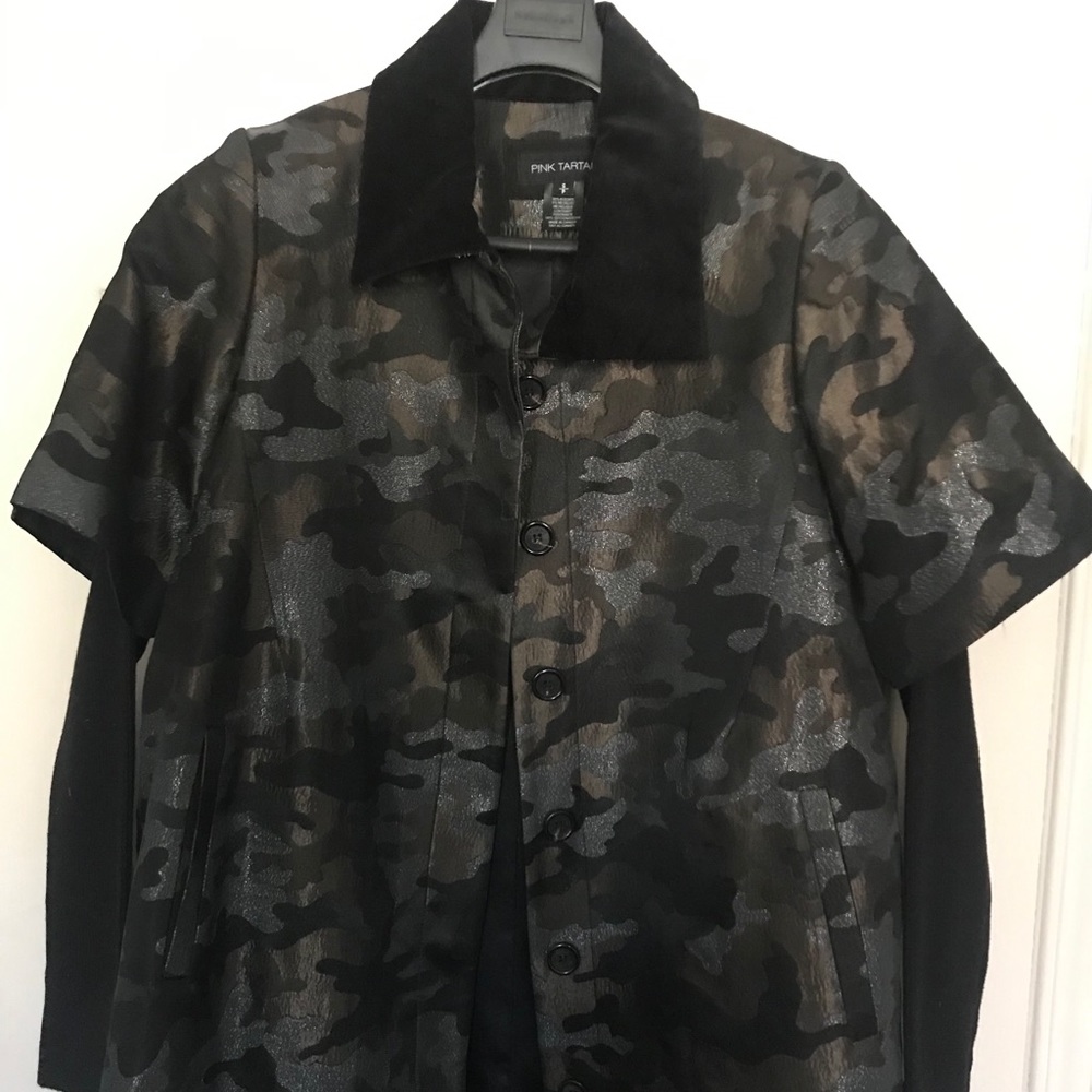 Pink Tartan Brocade Camo Print Coat